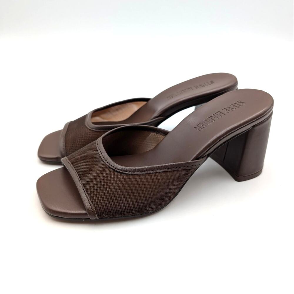 Steve Madden Madame Block Heel Slide Sandals Women's Brown Size US6M EU36.5